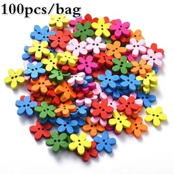 Botones de madera con flores multicolor – 2 agujeros para costura