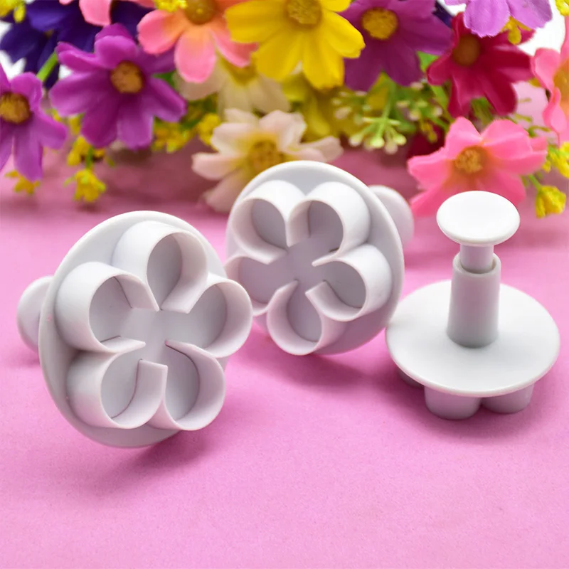 Set 3 herramientas fondant: cortadores de galletas y moldes florales