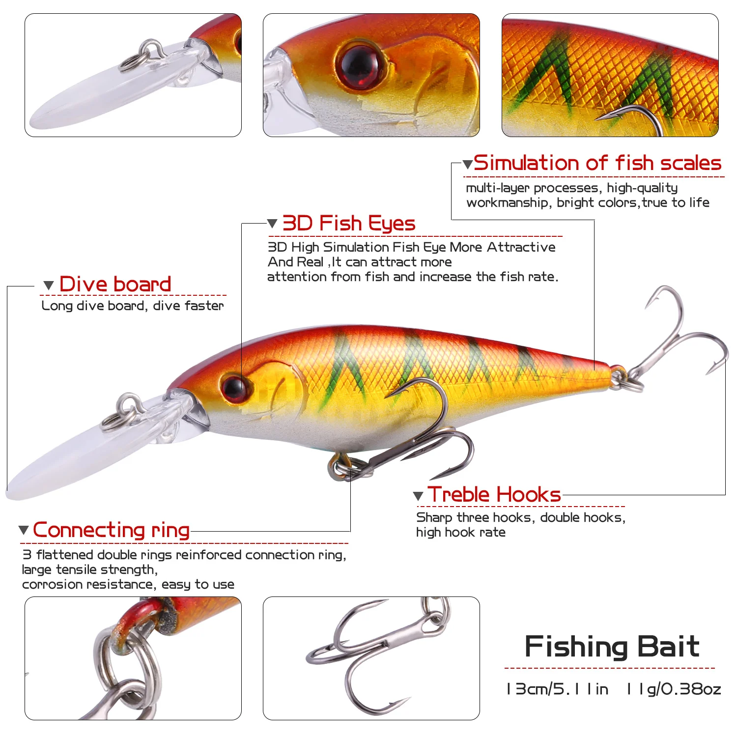 Sougayilang Cebo de pesca Premium con ojos 3D y anzuelos triples - imagen 2