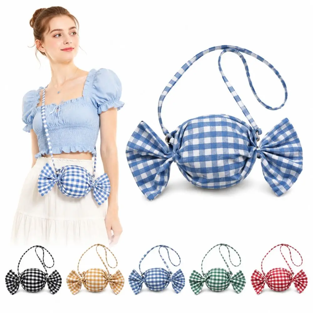 Bolso bandolera mujer con lazo y a cuadros, mini de mano - imagen 3
