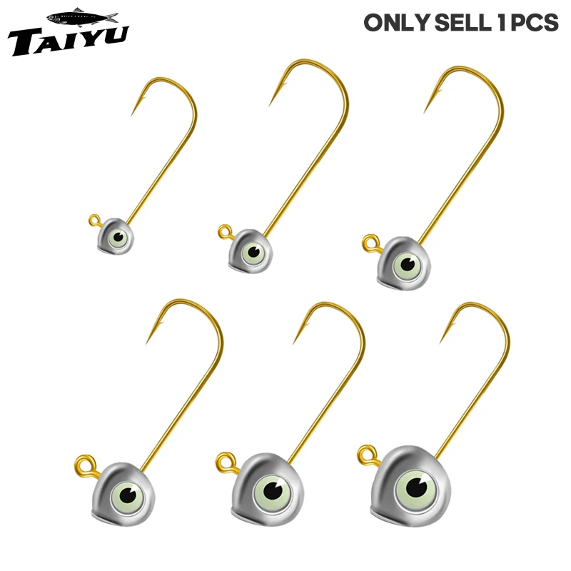 TAIYU Cabezas de Jig con ojo 3D que brilla en oscuridad – dorado