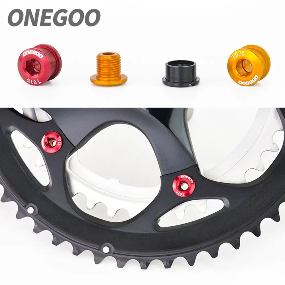 Vista ampliada de los tornillos de disco y cadena para bicicleta