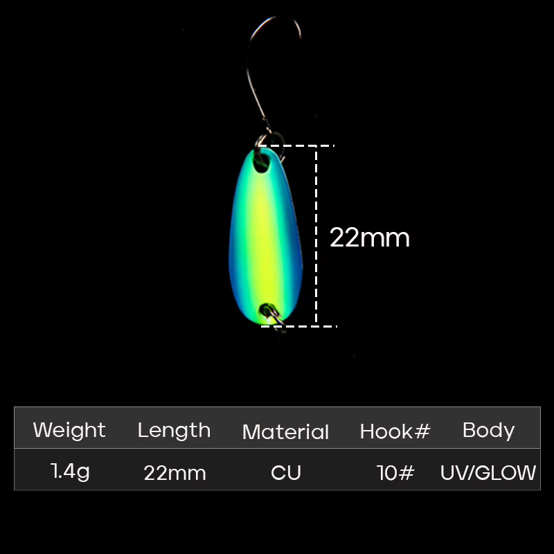 LETOYO Mini 1,4g Cuchara señuelo UV cobre doble cara forma S trucha - imagen 5