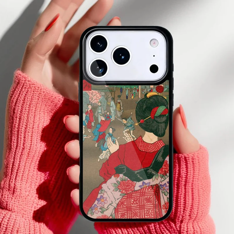 Funda Ukiyo-e con diseño de olas y motivos japoneses