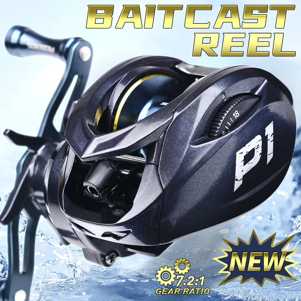 Carrete de baitcasting con acabado metálico