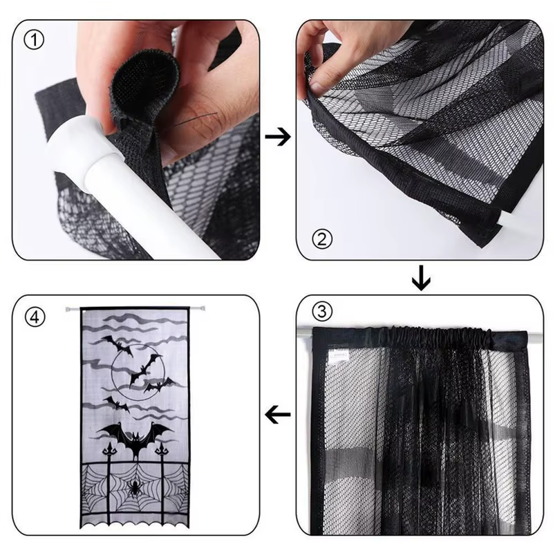 Cortina de encaje con arañas y murciélagos para decoración Halloween - imagen 2