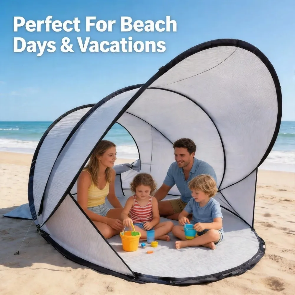 Carpa de playa portátil impermeable plegable con protección solar