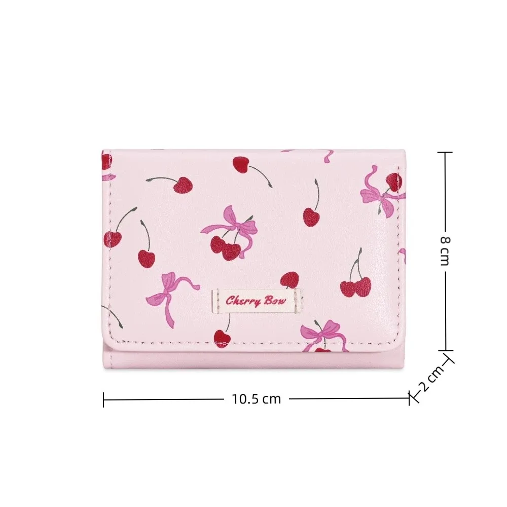 Monedero triple de piel PU con lazo y estampado de cerezas - imagen 4
