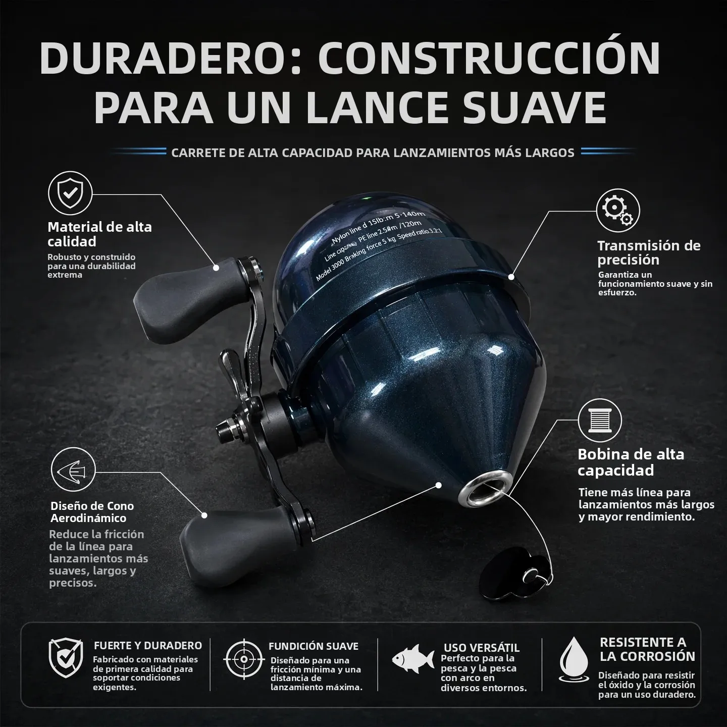 DEUKIO Carrete de Pesca cerrado grande con bobina metálica - imagen 5