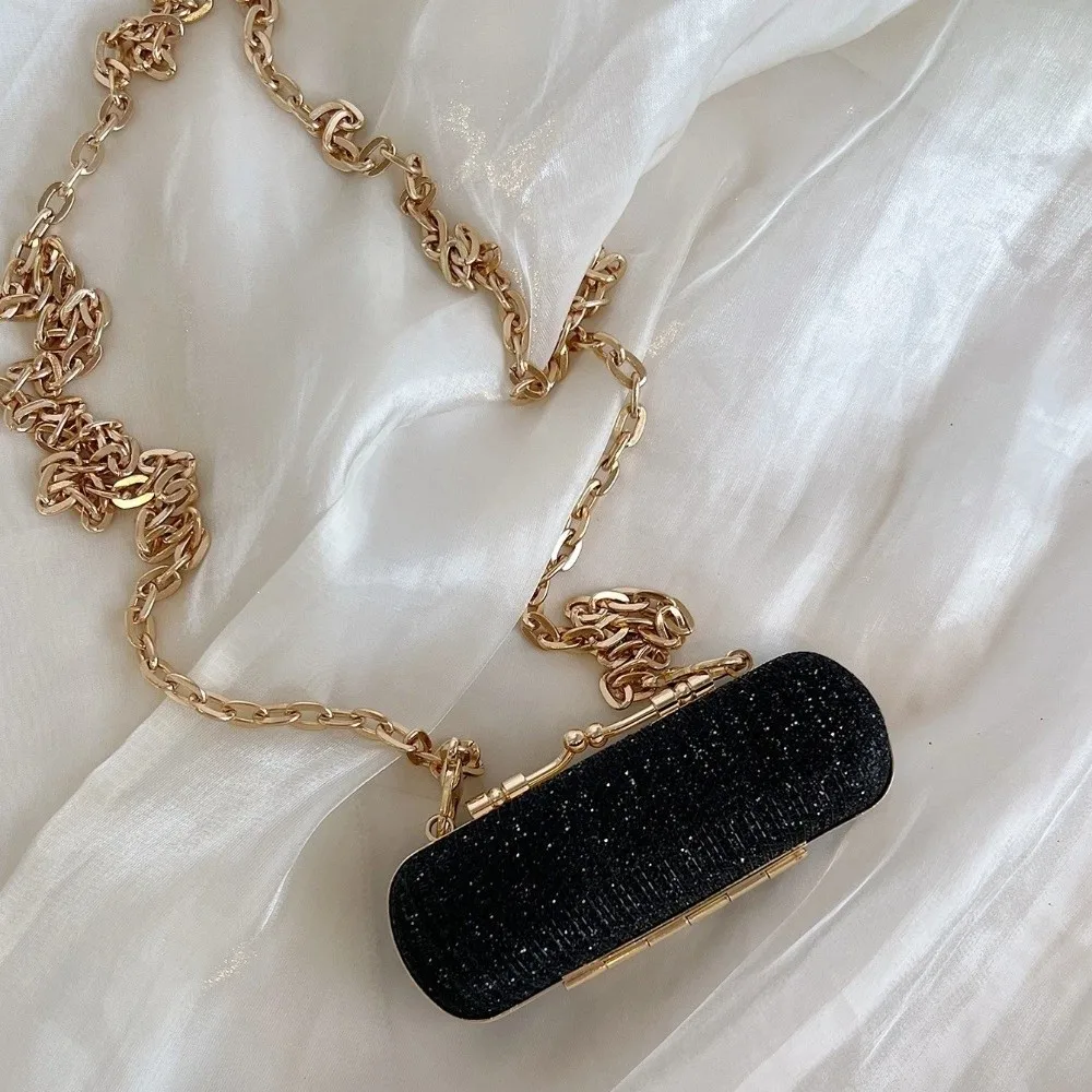 Bolso de noche mini brillante con bandolera y cadena para mujer
