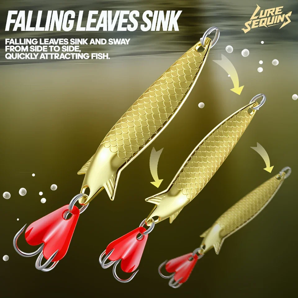 Señuelos WALK FISH cuchara giratoria jig metálico dorado y plateado - imagen 4