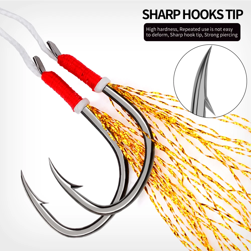 Proberos Jigs de jigging lento: anzuelos dobles con púas y plumas - imagen 3