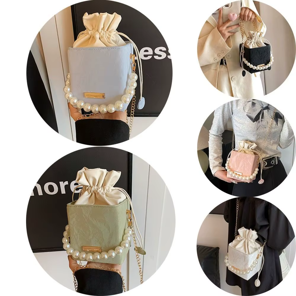 Bolso Bandolera Vintage de Cuero PU con Cadena y Perlas - imagen 3