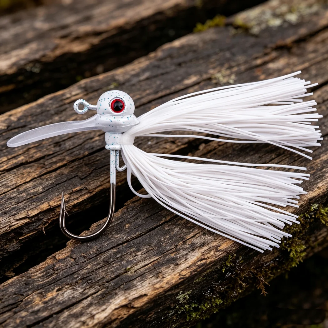 Spinner con cabeza jig y ojo 3D anti-ensartamiento para lubina - imagen 2