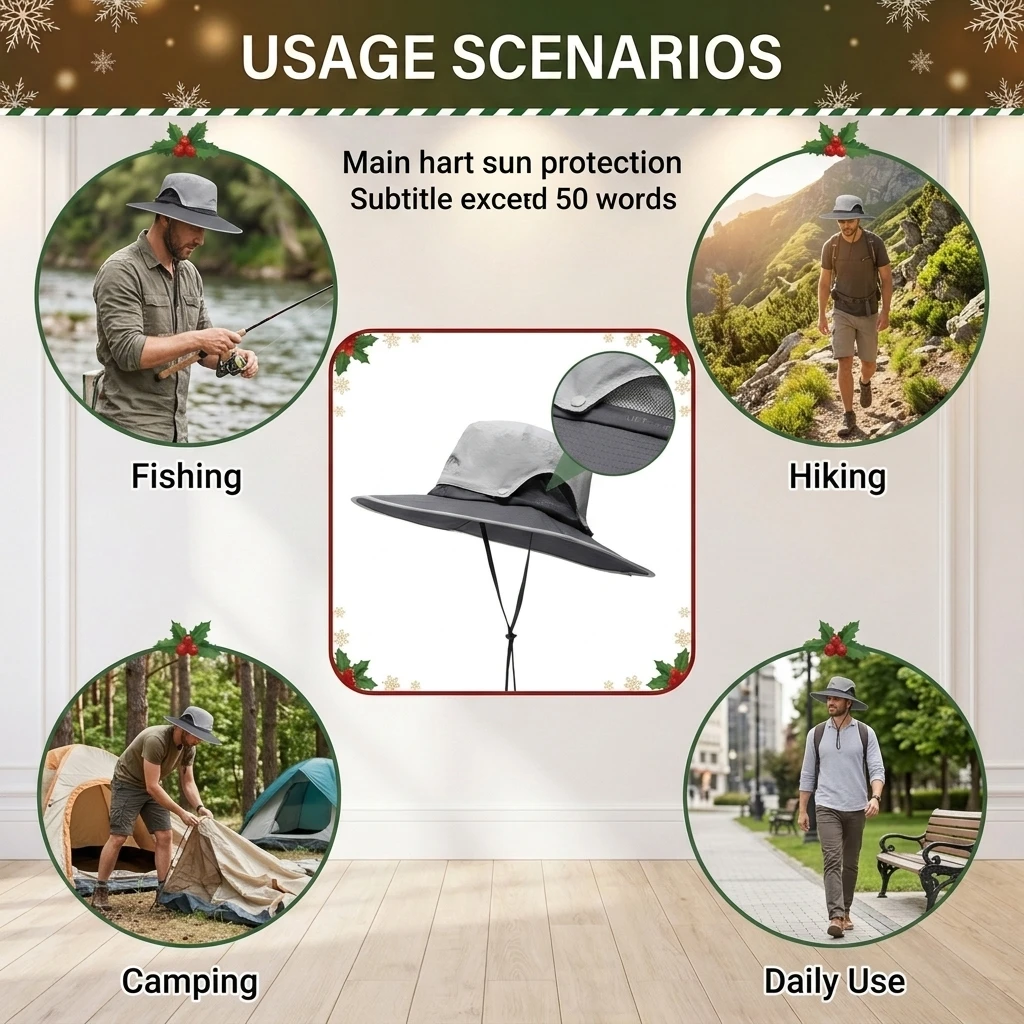 Sombrero de pesca ala ancha transpirable con protección UV ajustable - imagen 3