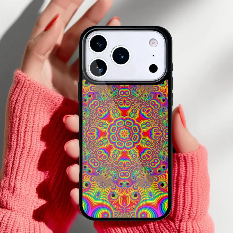 Funda psicodélica colorida para iPhone vista frontal