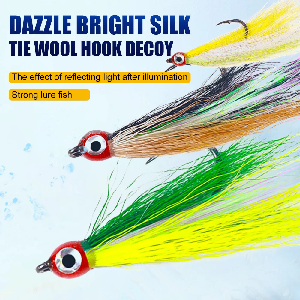 Detalle del anzuelo de acero alto carbono en señuelo Bucktail