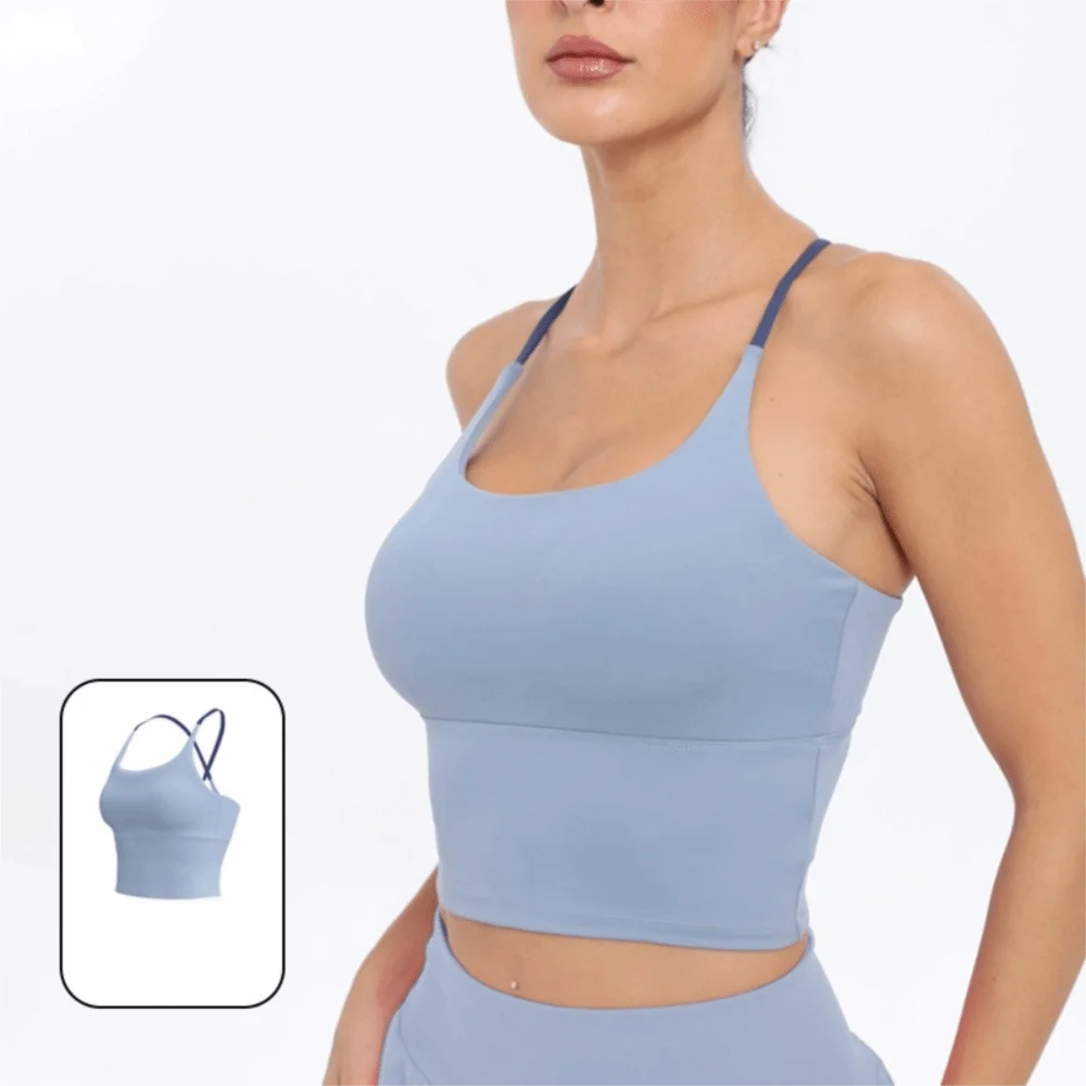 Top deportivo mujer alta elasticidad color sólido diseño cruzado