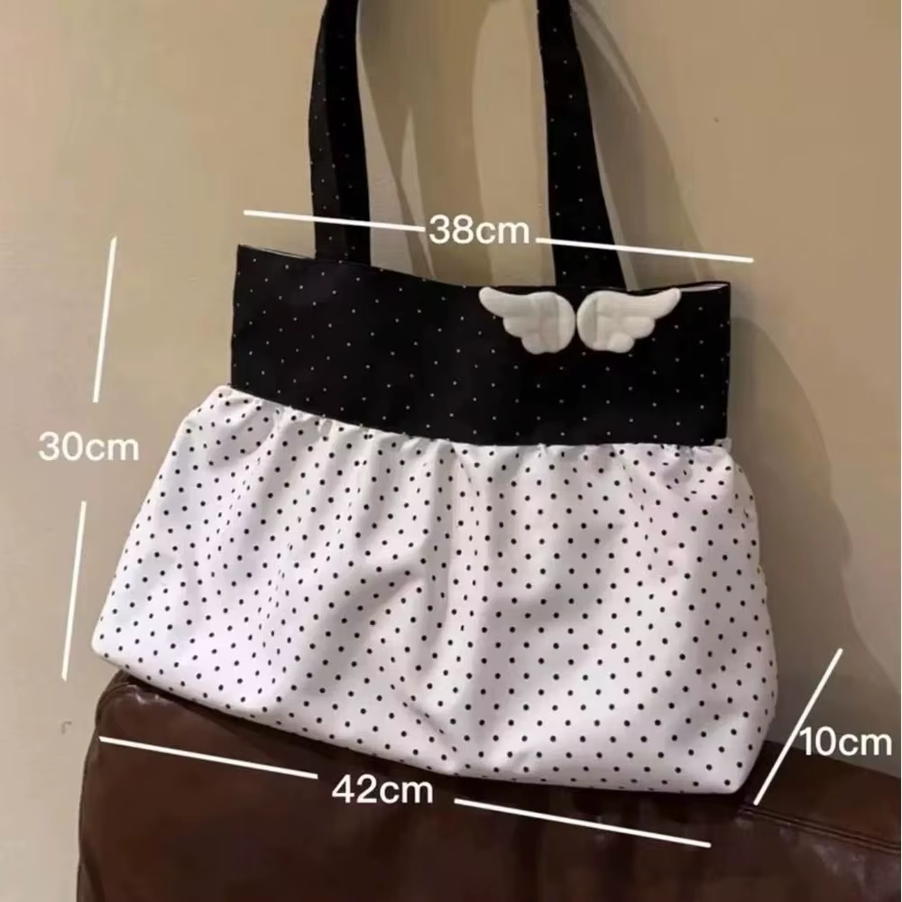 Bolso Tote de Tela con Estampado de Puntos y Alas para Mujer - imagen 5