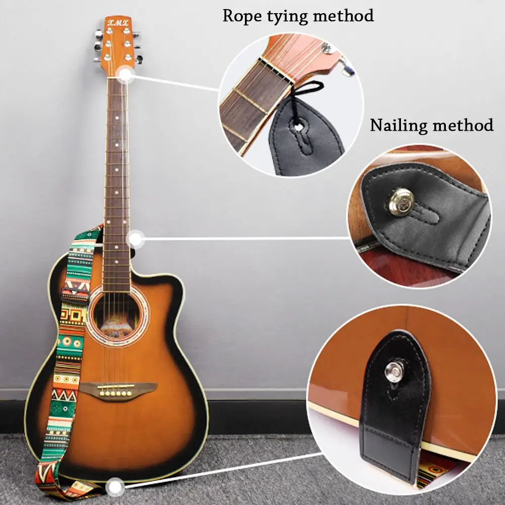 Correa de guitarra ajustable de cuero PU con diseño azul - imagen 3