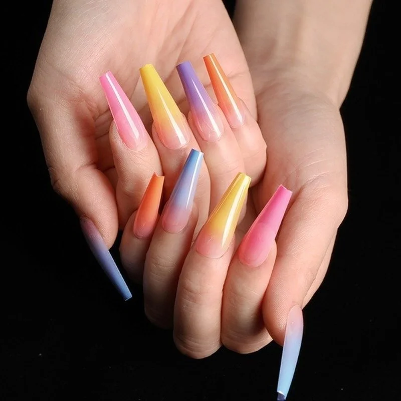Uñas Postizas Coffin Largas Bailarina Arcoíris – 24 unidades - imagen 3