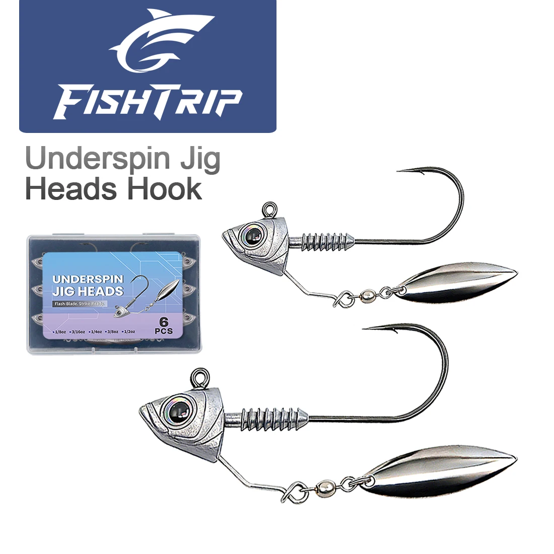 FishTrip Jig Head Underspin con cuchilla de latón para lubina