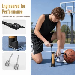6 piezas de inflador de baloncesto con base estable, incluye aguja de inflado, construcción metálica, bomba de aire de diseño compacto, accesorio para bomba de aire.