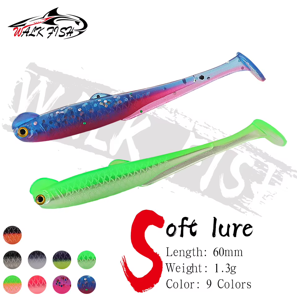 WALK FISH Señuelo cola suave biónico PVC con ojos 3D para lubina - imagen 5