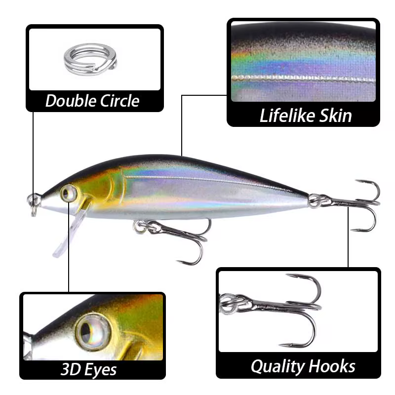 Señuelo Minnow Crankbait con Ojos 3D – Cebo Rígido de Pesca