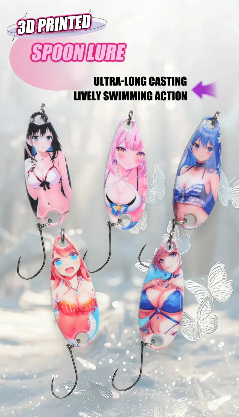 Señuelo tipo cuchara kawaii anime en detalle