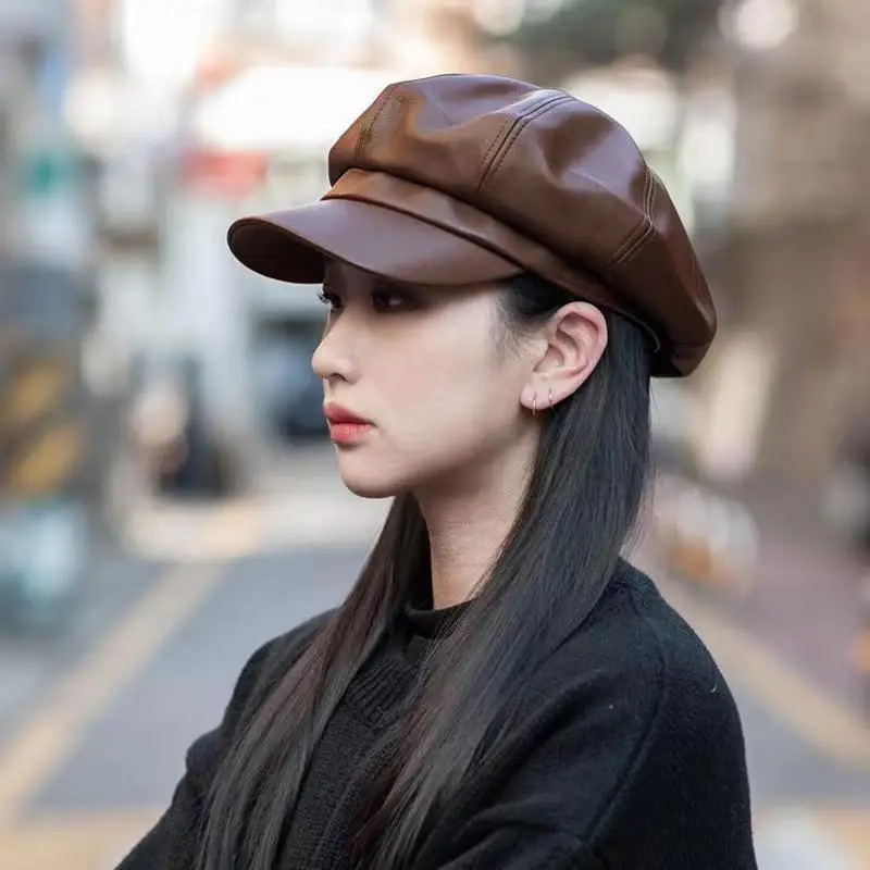Boina PU octogonal retro con visera para exteriores estilo Hong Kong - imagen 4