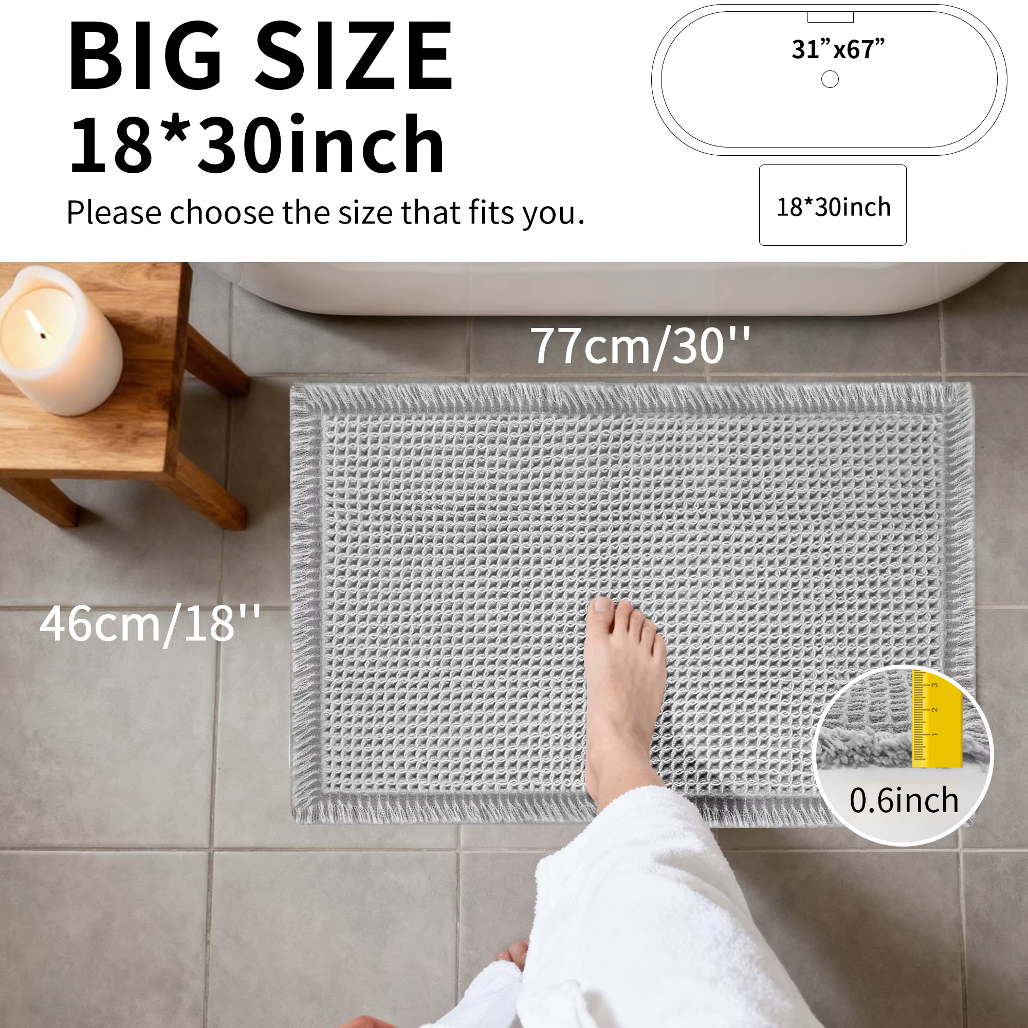 Alfombra de baño waffle súper absorbente de secado rápido lavable - imagen 4