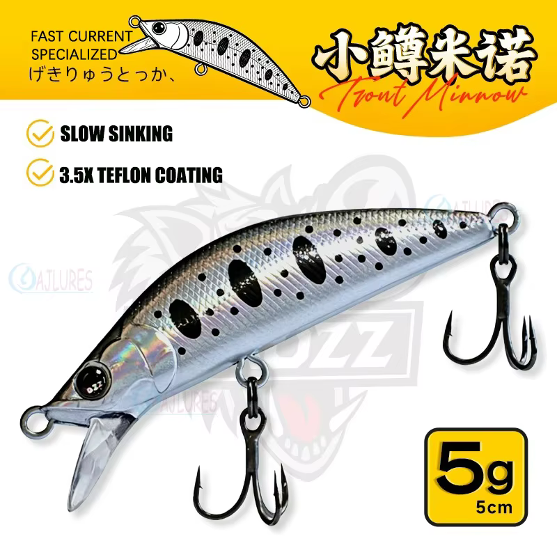 Señuelo Minnow Hundimiento Lento 5g – Anzuelos Teflón para Lubina, Trucha y Lucio