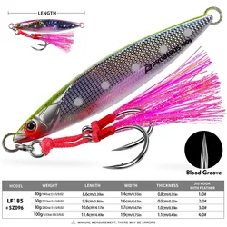 Señuelos de jigging de hierro con pluma luminosa para lubina