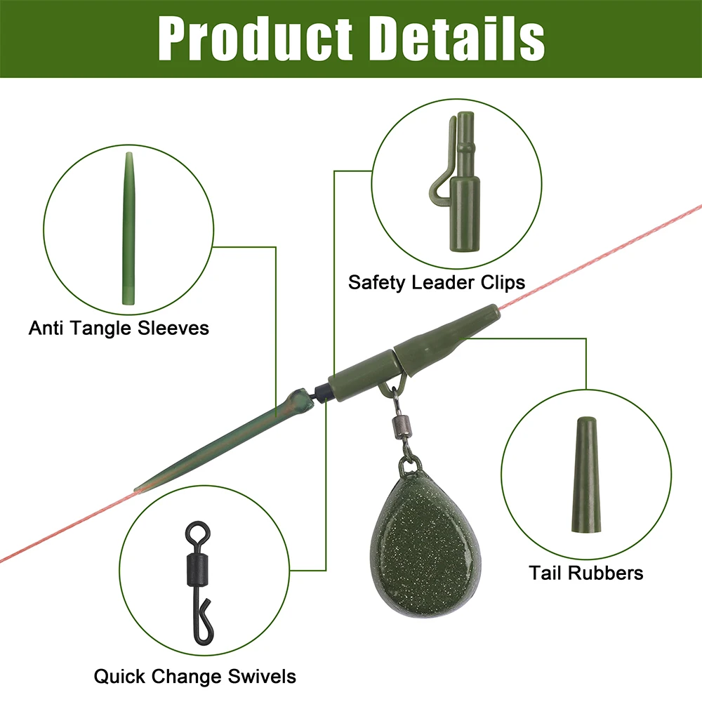 Kit accesorios pesca carpa – antienredos, giratorios y clips plomo - imagen 3