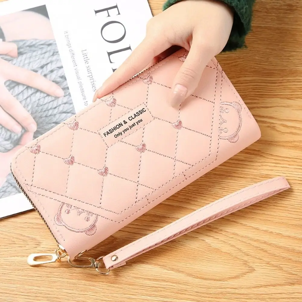 Cartera larga de cuero PU con cremallera y tarjetero bordado - imagen 2