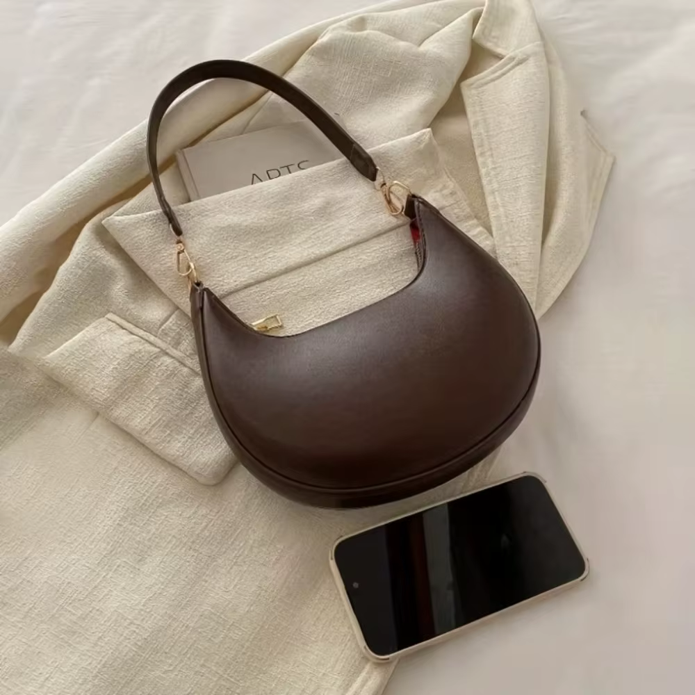 Bolso Bandolera Mujer Cuero PU Forma Luna Gran Capacidad Color Sólido - imagen 4