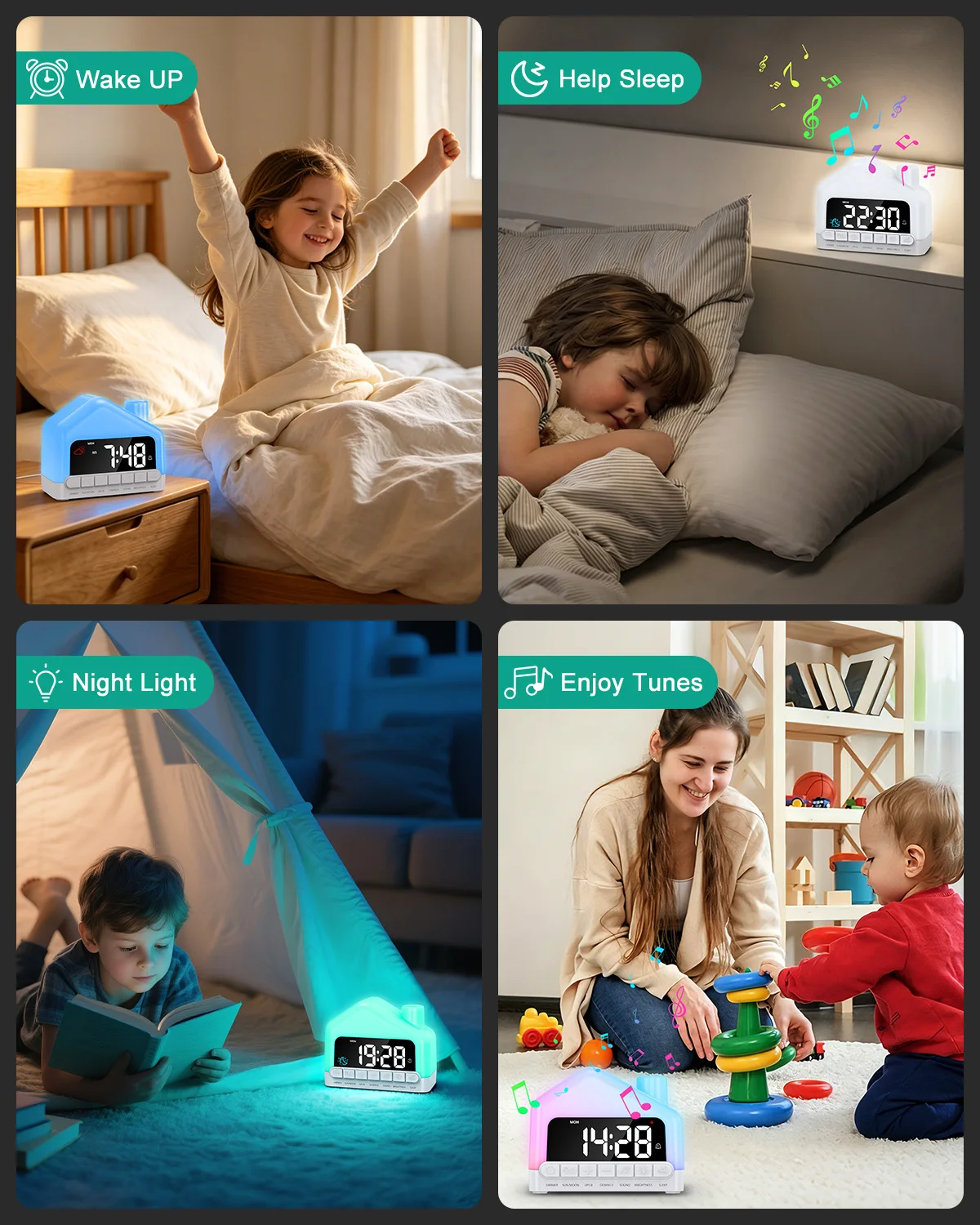 Reloj despertador infantil con luz ambiental RGB