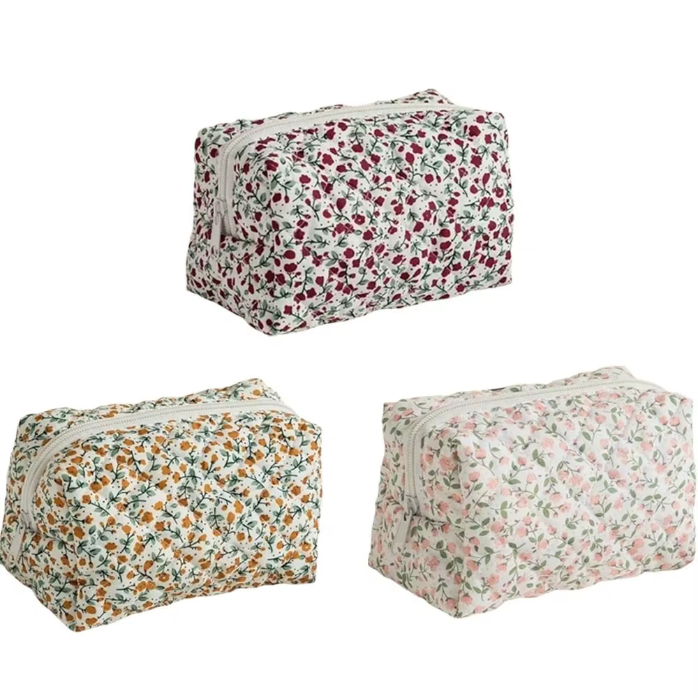Neceser de maquillaje acolchado de algodón con estampado floral - imagen 4