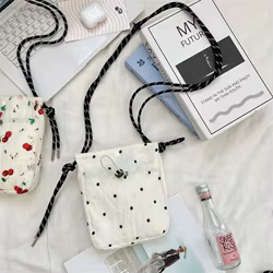 Bolso Bandolera de Lona con Estampado Floral y Cordón para Mujer