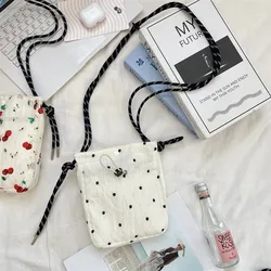 Bolso Bandolera de Lona con Estampado Floral y Cordón para Mujer