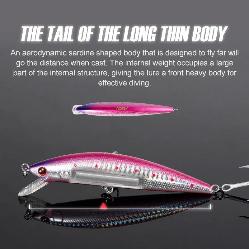 Noeby Minnow Wobbler hundimiento para pesca de mar lanzado orilla