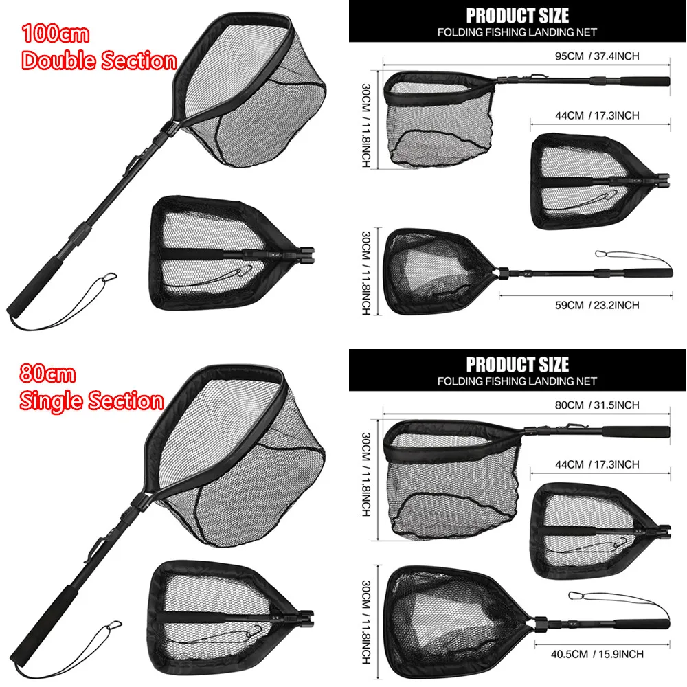 Landing net telescópica con recubrimiento de goma – Red de pesca plegable profesional - imagen 3