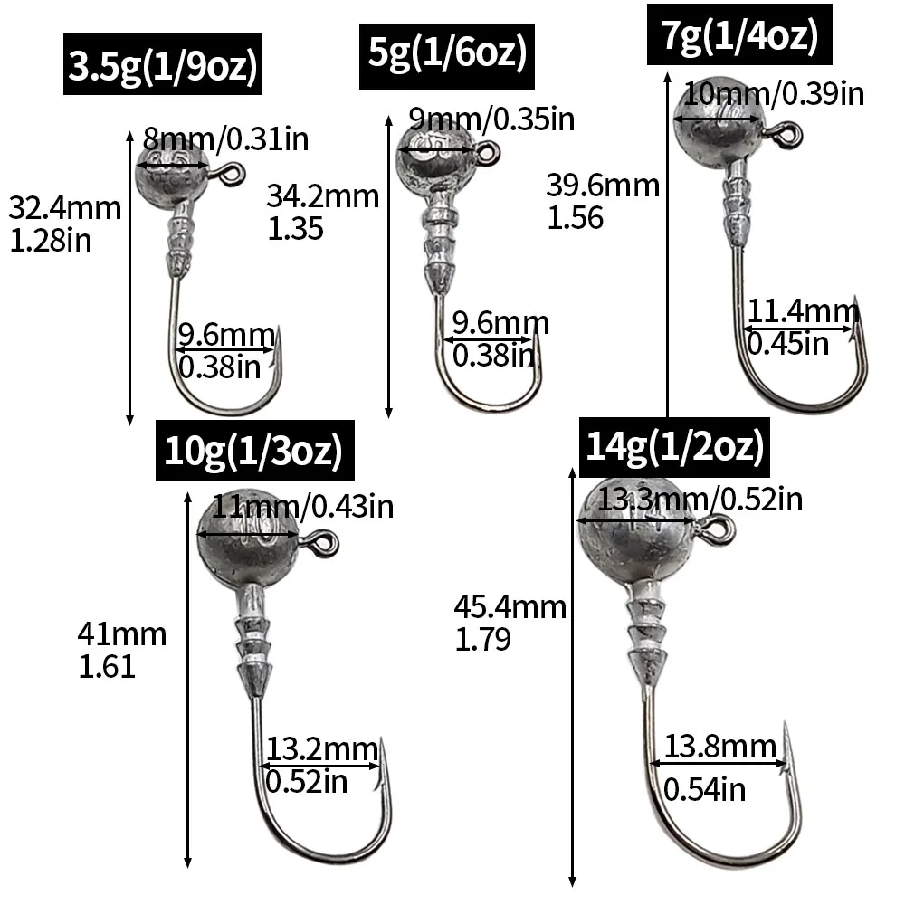 Cabezas de jig forma de bola con soporte cónico para lubina - imagen 4