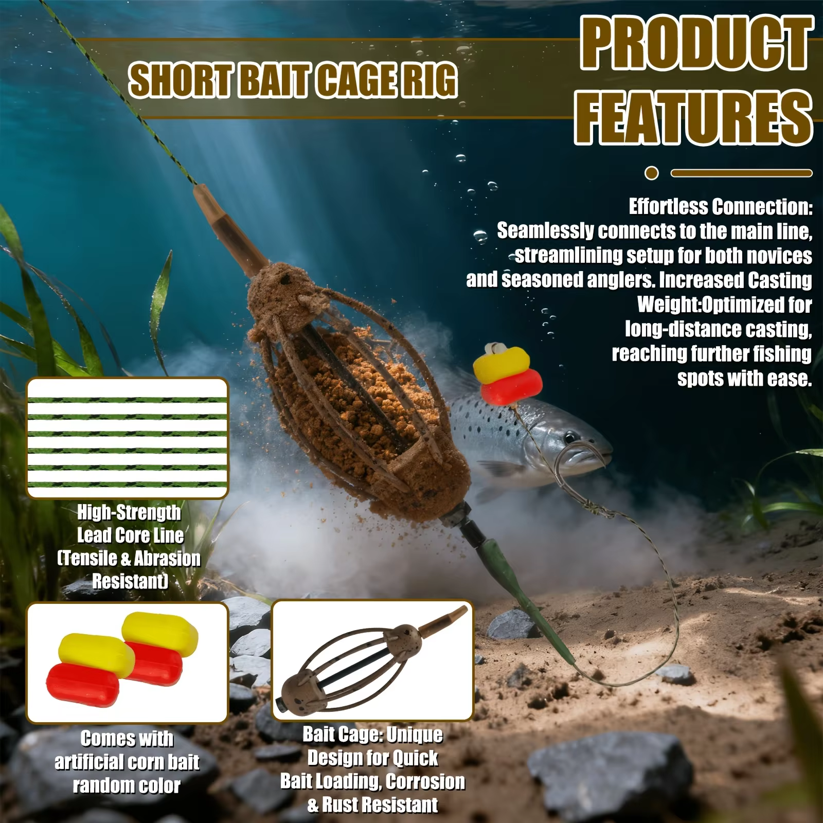 Montaje de carpfishing con jaula cebadora y anzuelos para pop-up - imagen 4