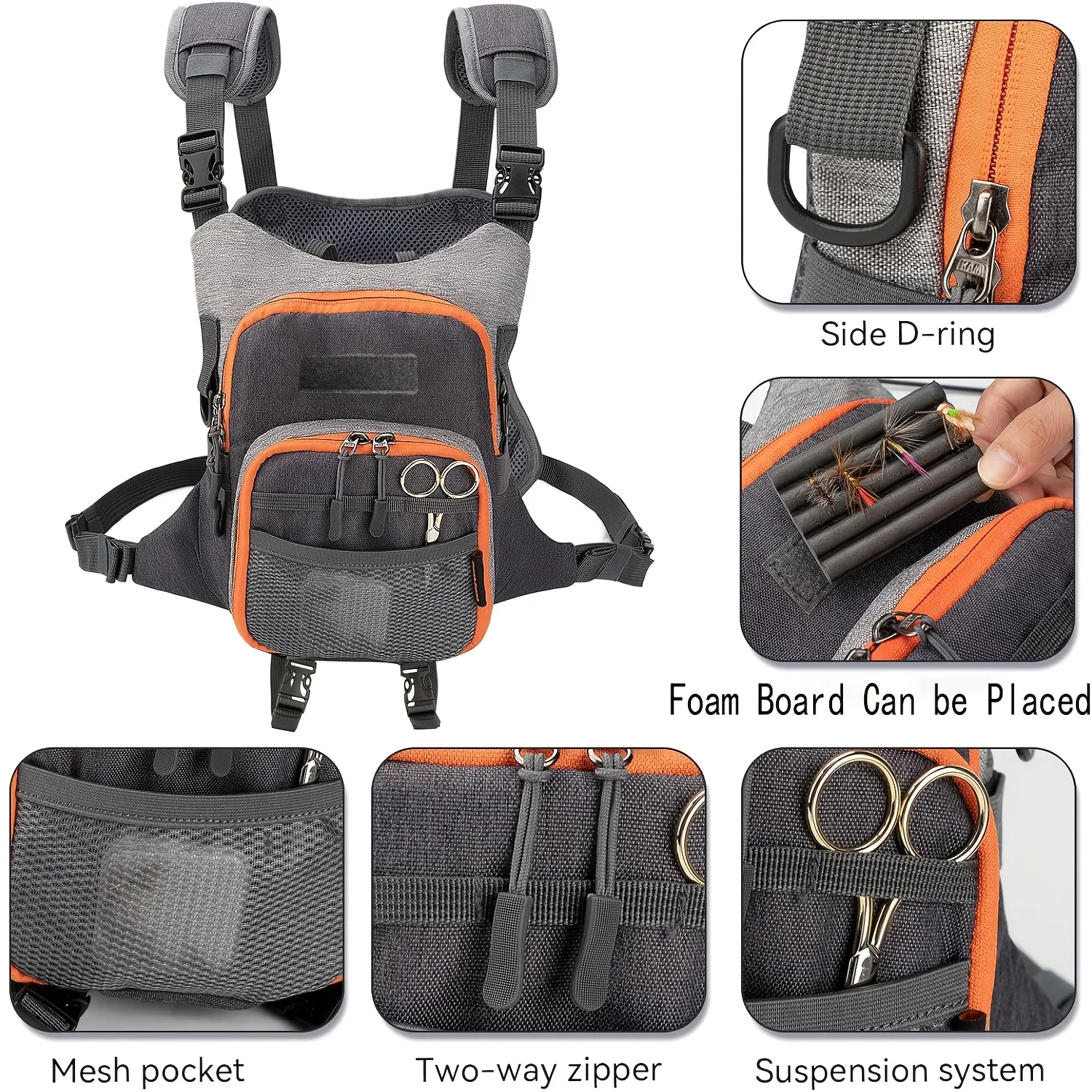Chaleco de pesca con mosca ligero: mochila y bolsa para aparejos