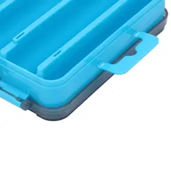 Caja de pesca doble cara con compartimentos y asa para señuelos
