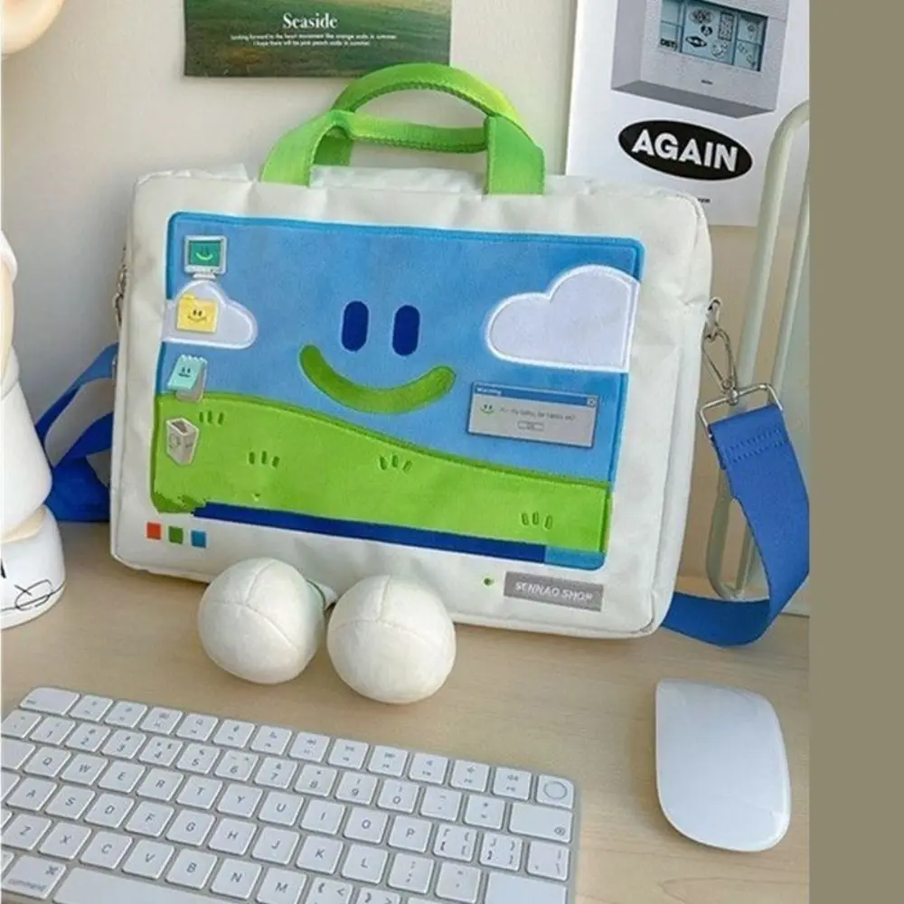 Bolsa de hombro divertida bordada con cara sonriente para laptop - imagen 2