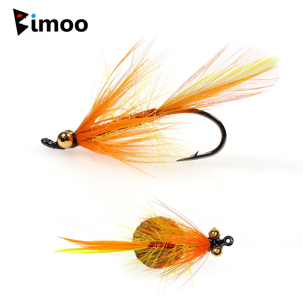 Bimoo Moscas de Salmón y Acero con Cadena de Latón Ojos Hackle Naranja - imagen 3