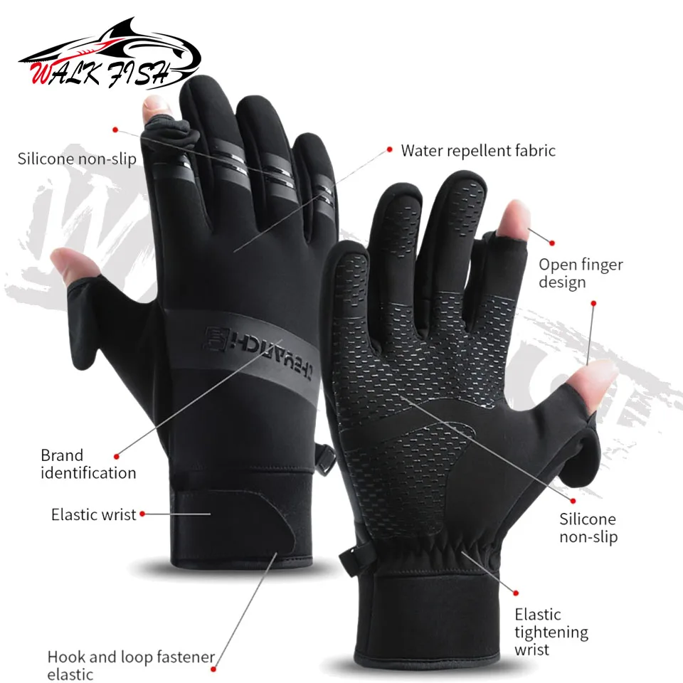 Guantes de Pesca Impermeables WALK FISH – Cálidos de 2 Dedos para Invierno